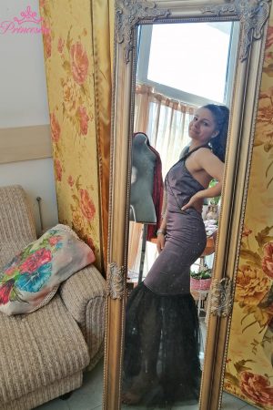 Стилна бална рокля русалка с камъни